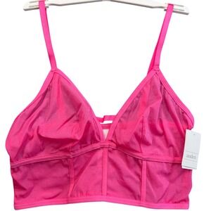 Auden Unlined Long Line Bralette Womens Medium Hot Pink NEW Mesh Sheer Lingerie